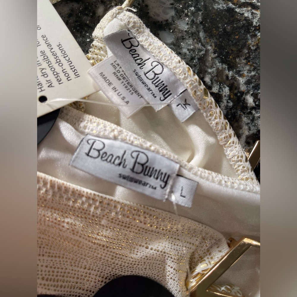 SOLD xxx NWT beach bunny bikini white and gold animal skin size XL/L set - Picture 9 of 13